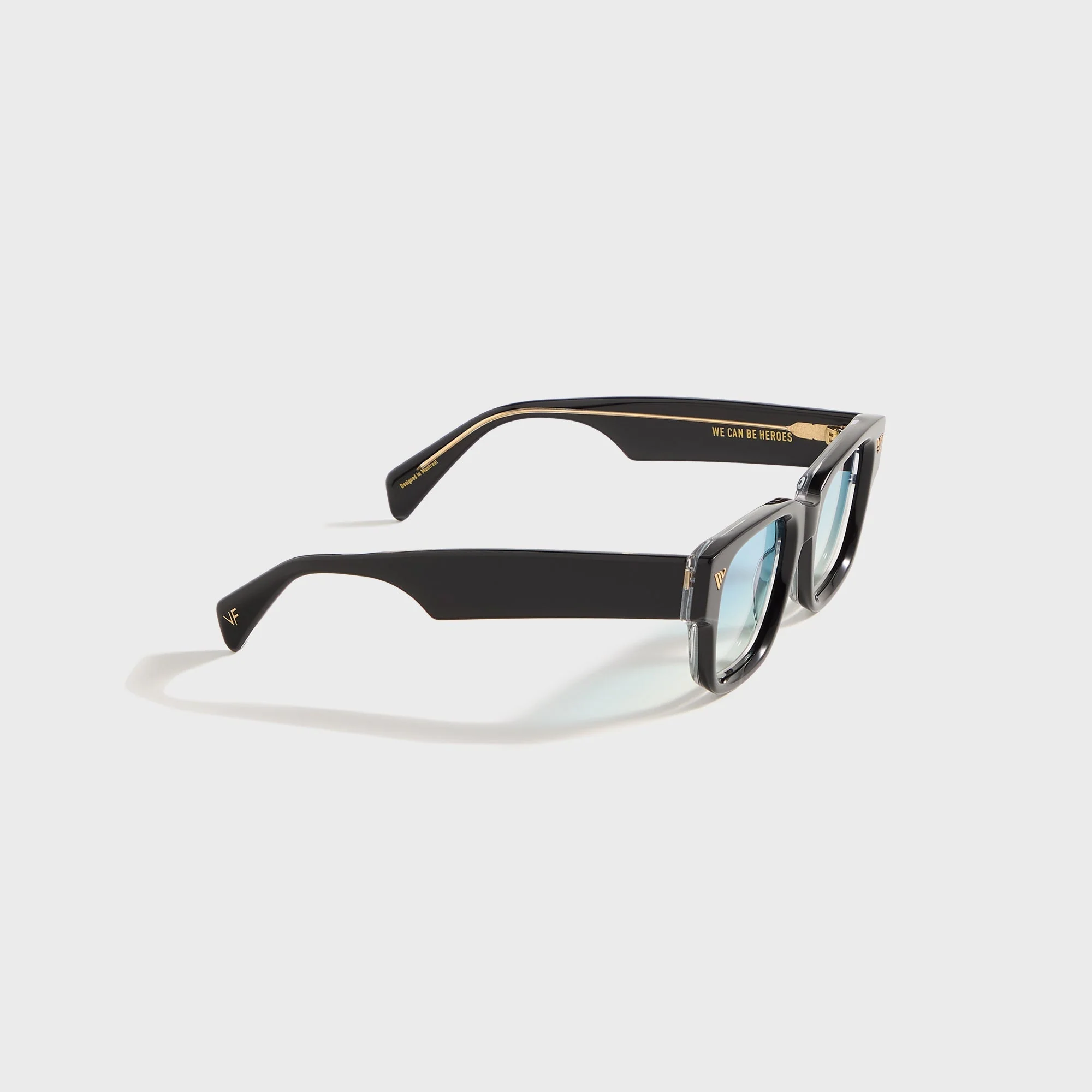Vintage Frames Bowie Black and Clear Acetate - Glossy Black / Blue - Image 2
