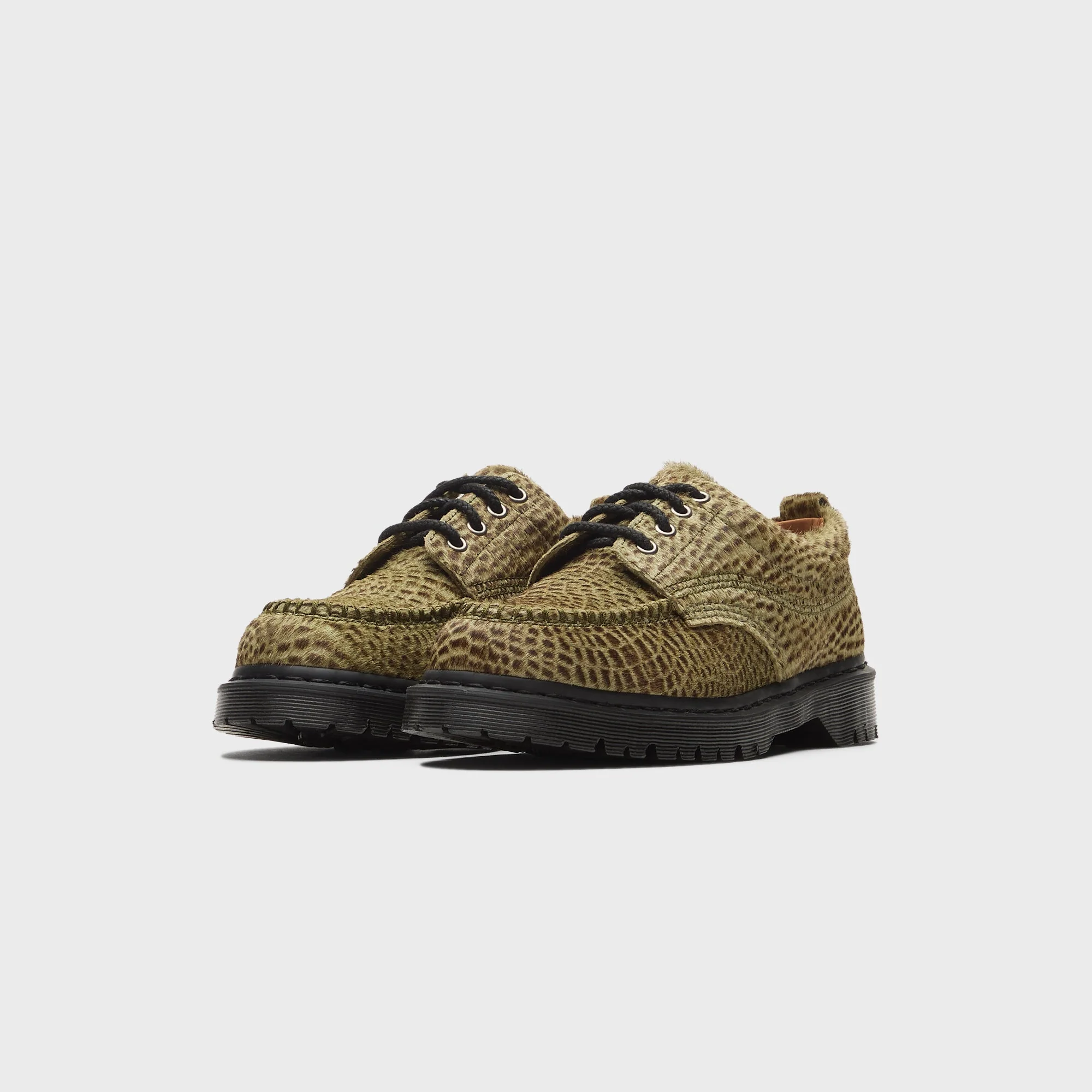 Dr. Martens Lowell Hair On Leather Moc Toe - Olive Green / Pebble Emboss - Image 2