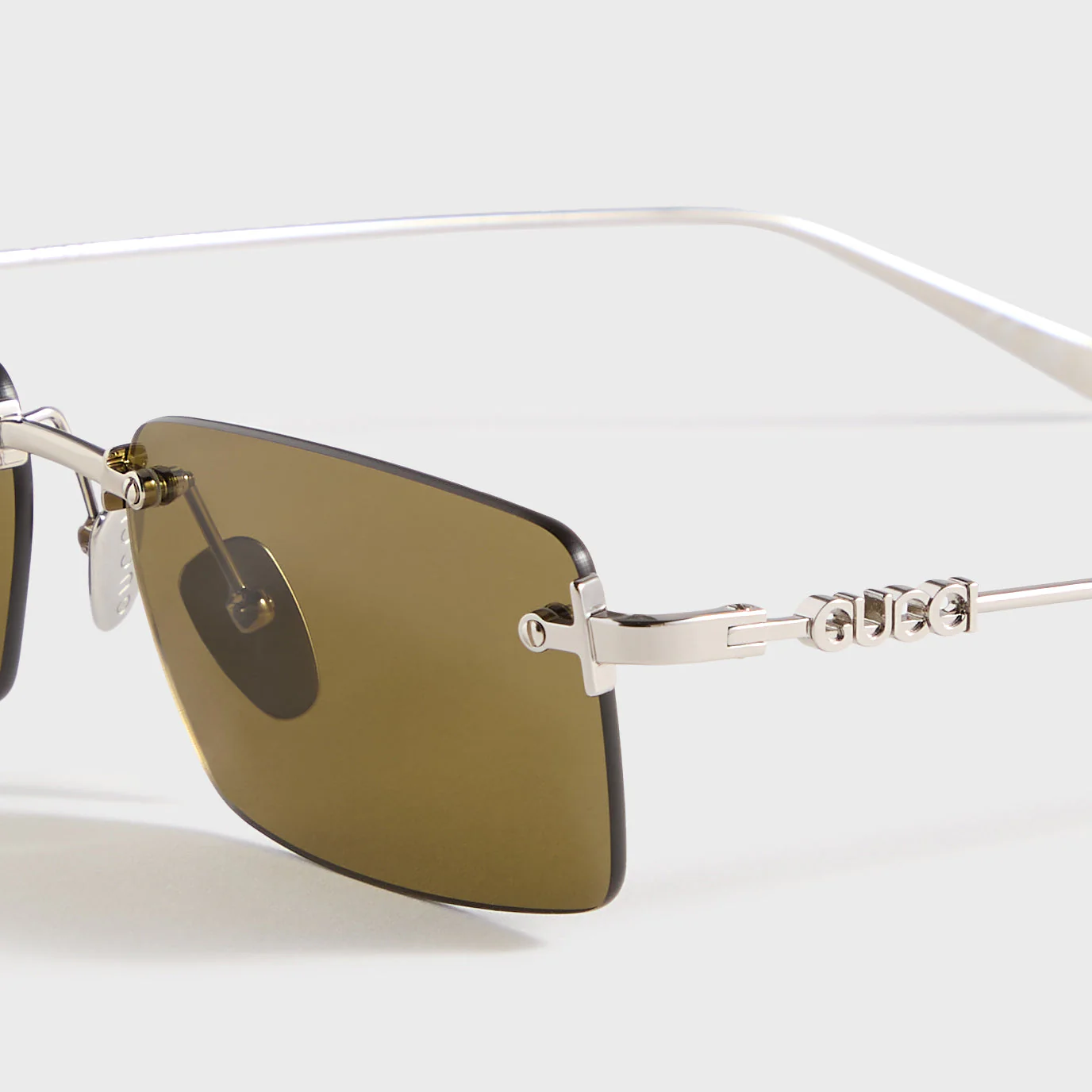 Gucci GG Rectangle Frame Sunglasses - Silver / Brown - Image 3