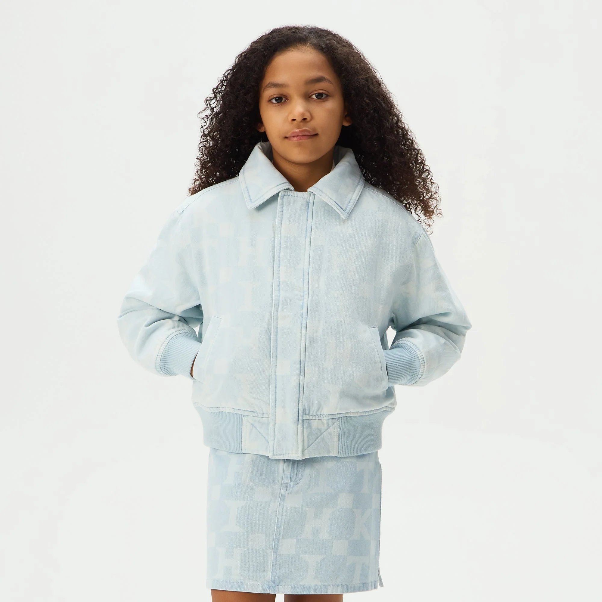Kith Kids Monogram Denim Bomber Jacket - Opal Light Wash - Image 2
