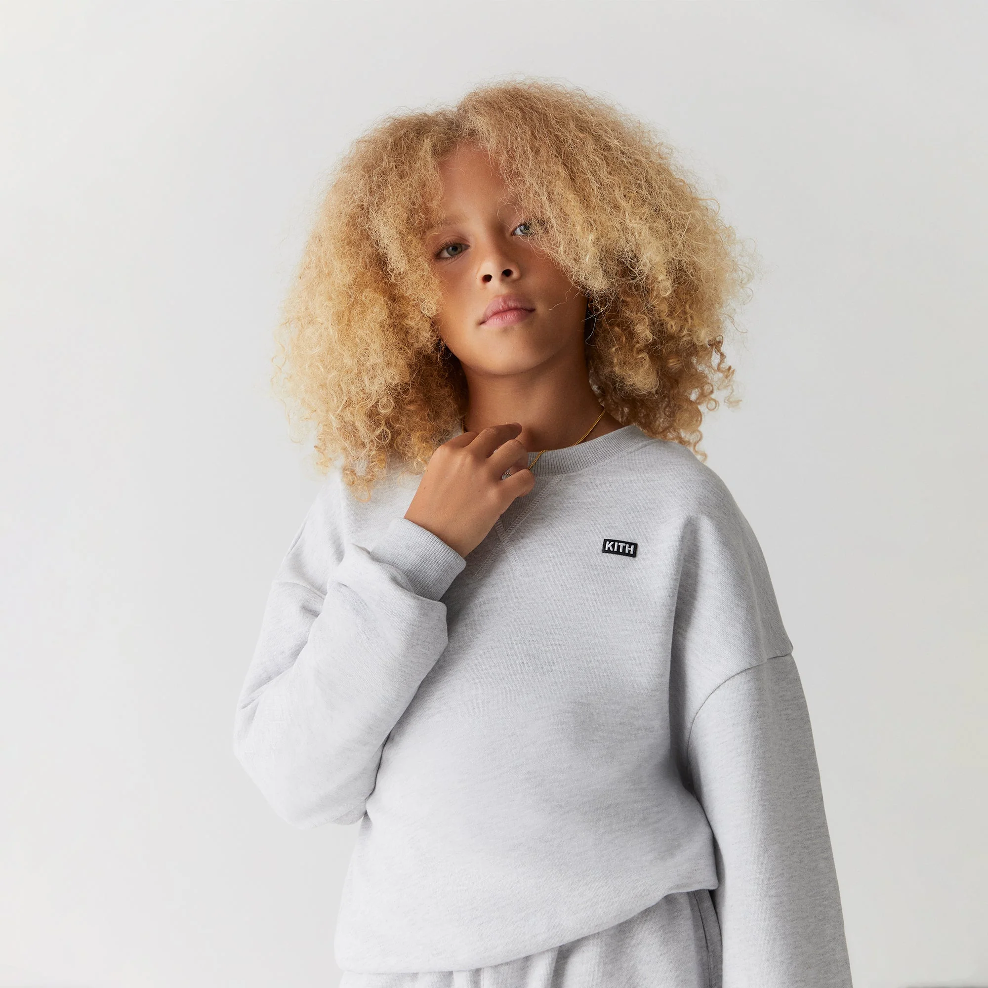 Kith Kids Long Sleeve Nelson Crewneck - Light Heather Grey - Image 3
