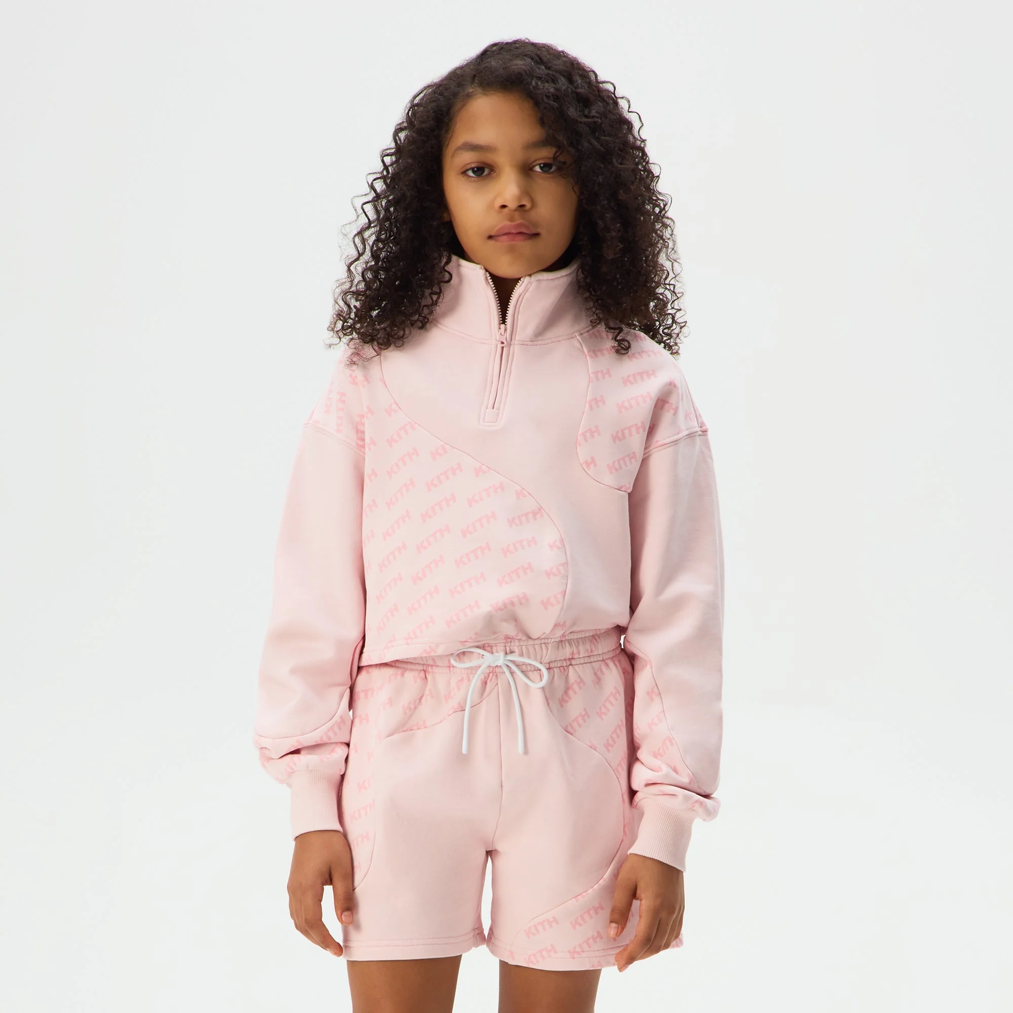 Kith Kids Blocked Monogram Cropped Jasper Quarter Zip - Perennial - Image 2