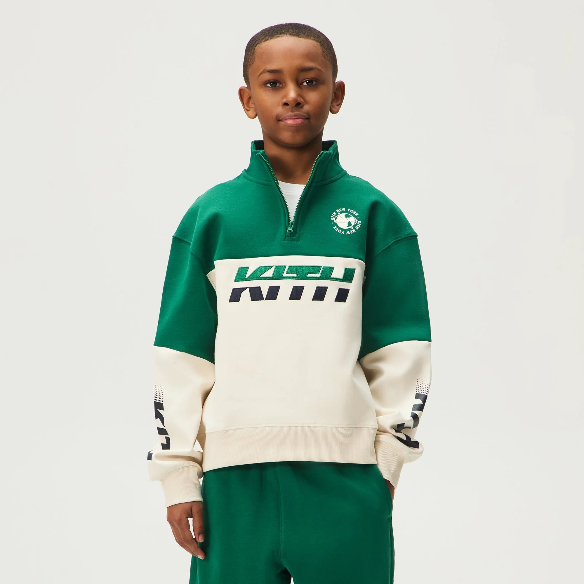 Kith Kids Logo Blocked Hunter Quarter Zip - Newt - Image 2
