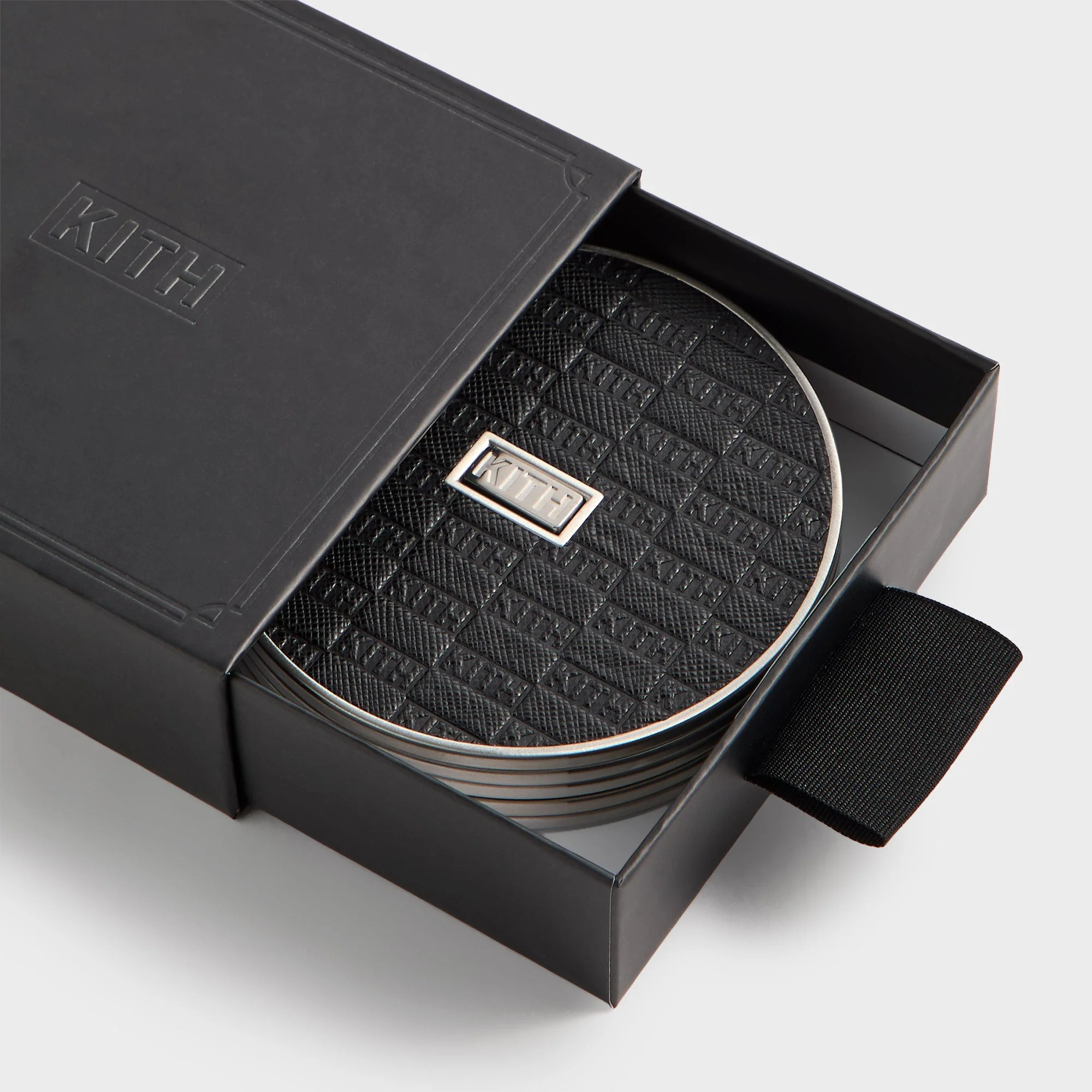 Kith Classic Logo Set of 4 Leather Coasters - Black - Image 3