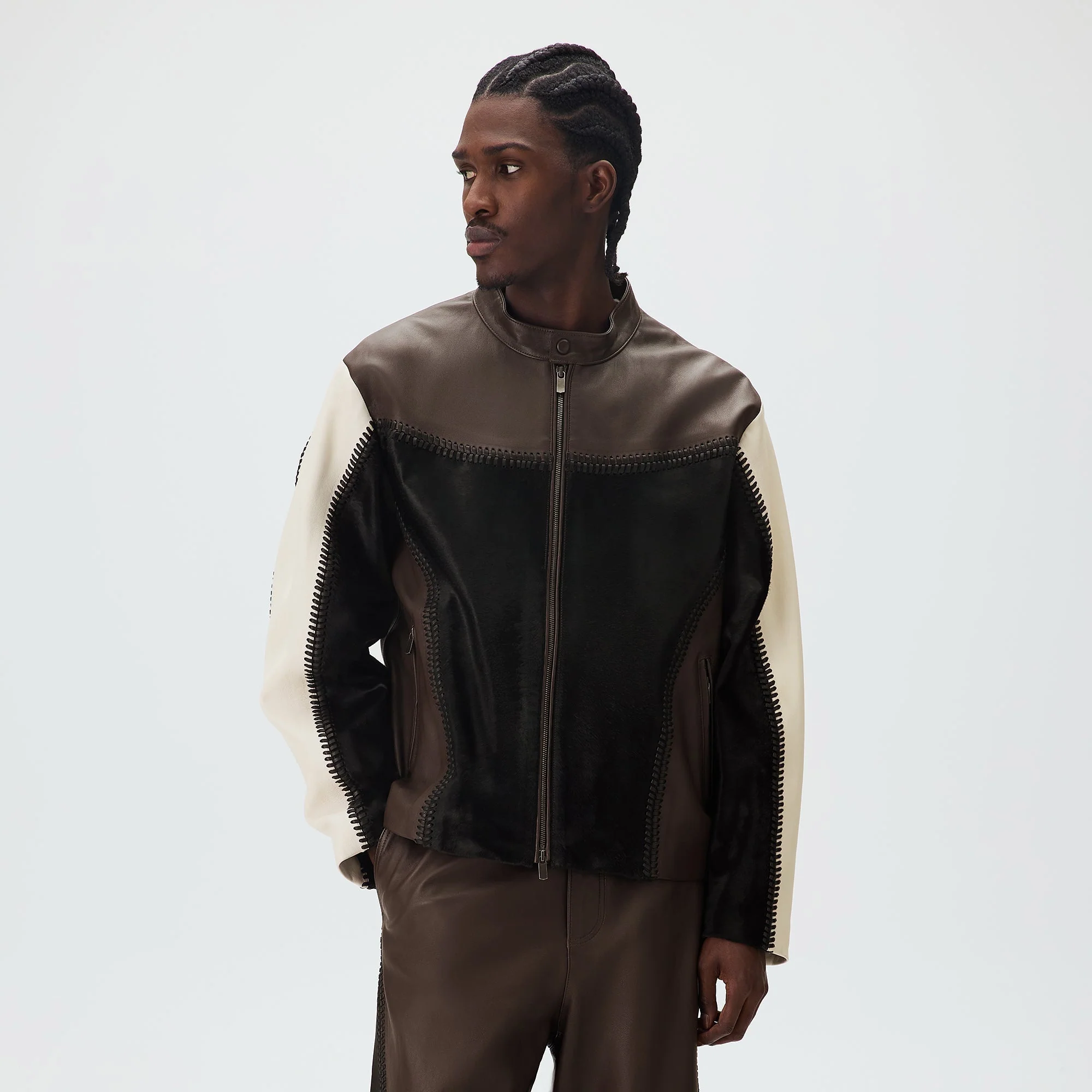 &Kin Combo Leather Avari Moto Jacket - Hickory - Image 2