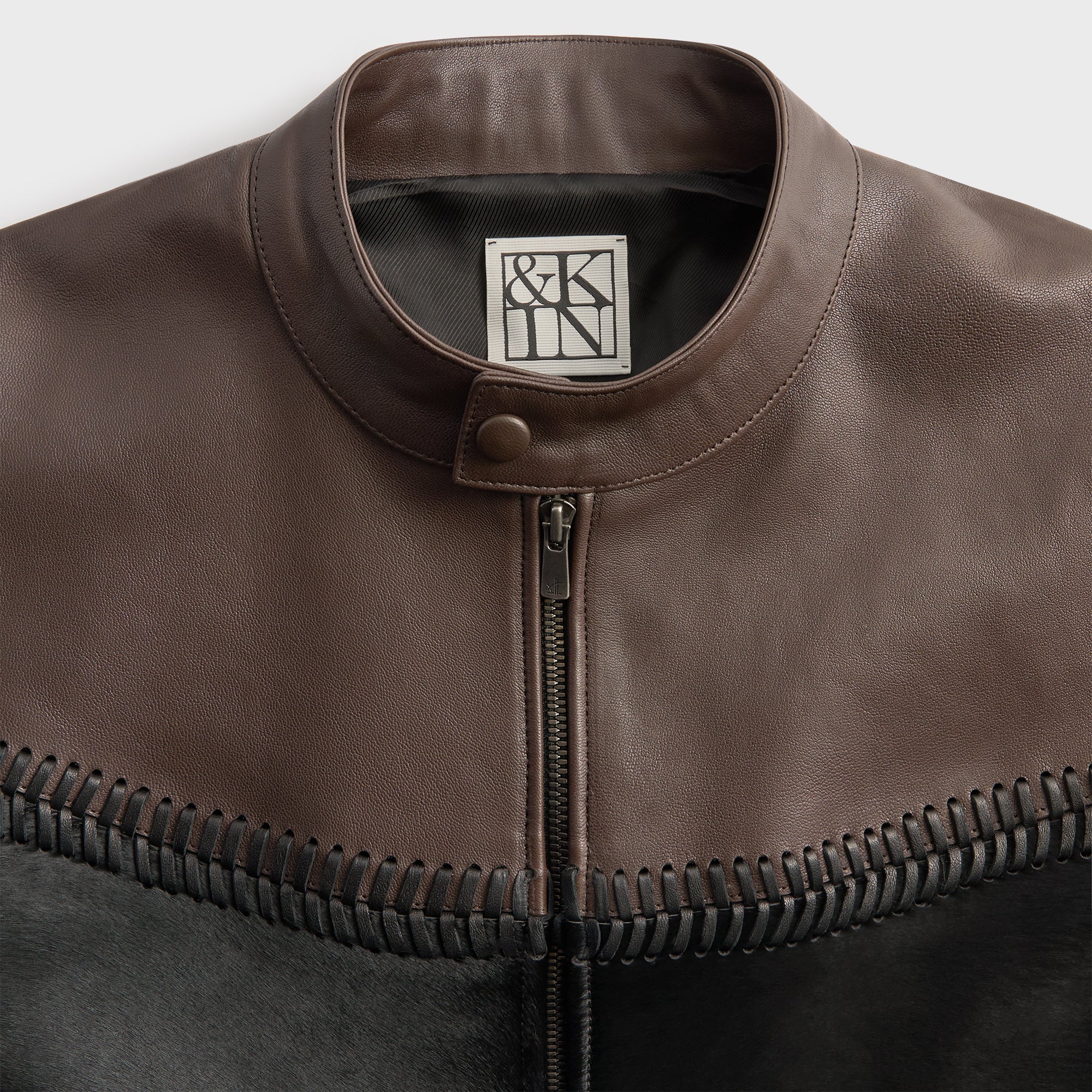 &Kin Combo Leather Avari Moto Jacket - Hickory - Image 4