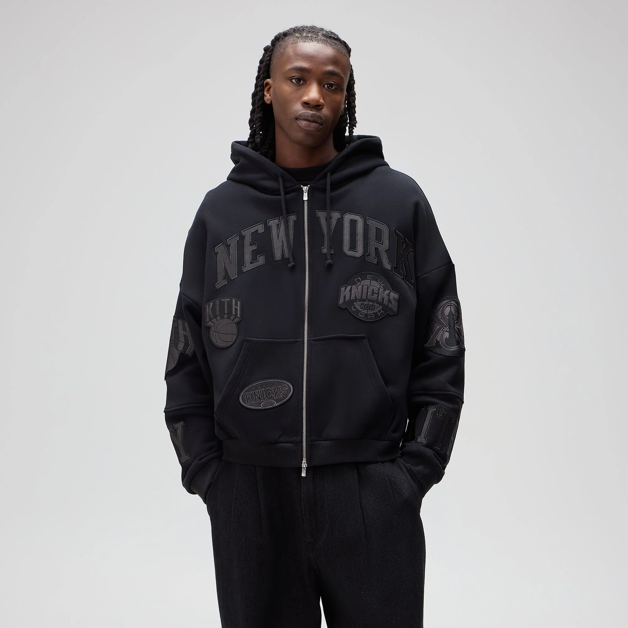 Kith for the New York Knicks Mash Up Cropped Braxton Vintage Hoodie - Black - Image 2