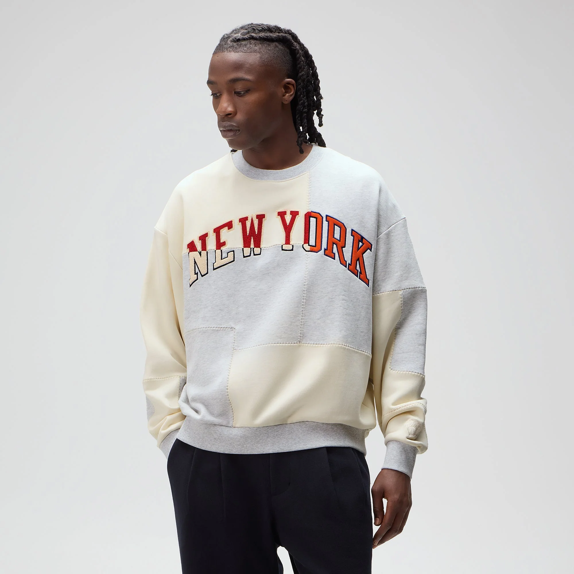 Kith for the New York Knicks Patchwork Fleece Crewneck Sweatshirt - Light Heather Grey - Image 2
