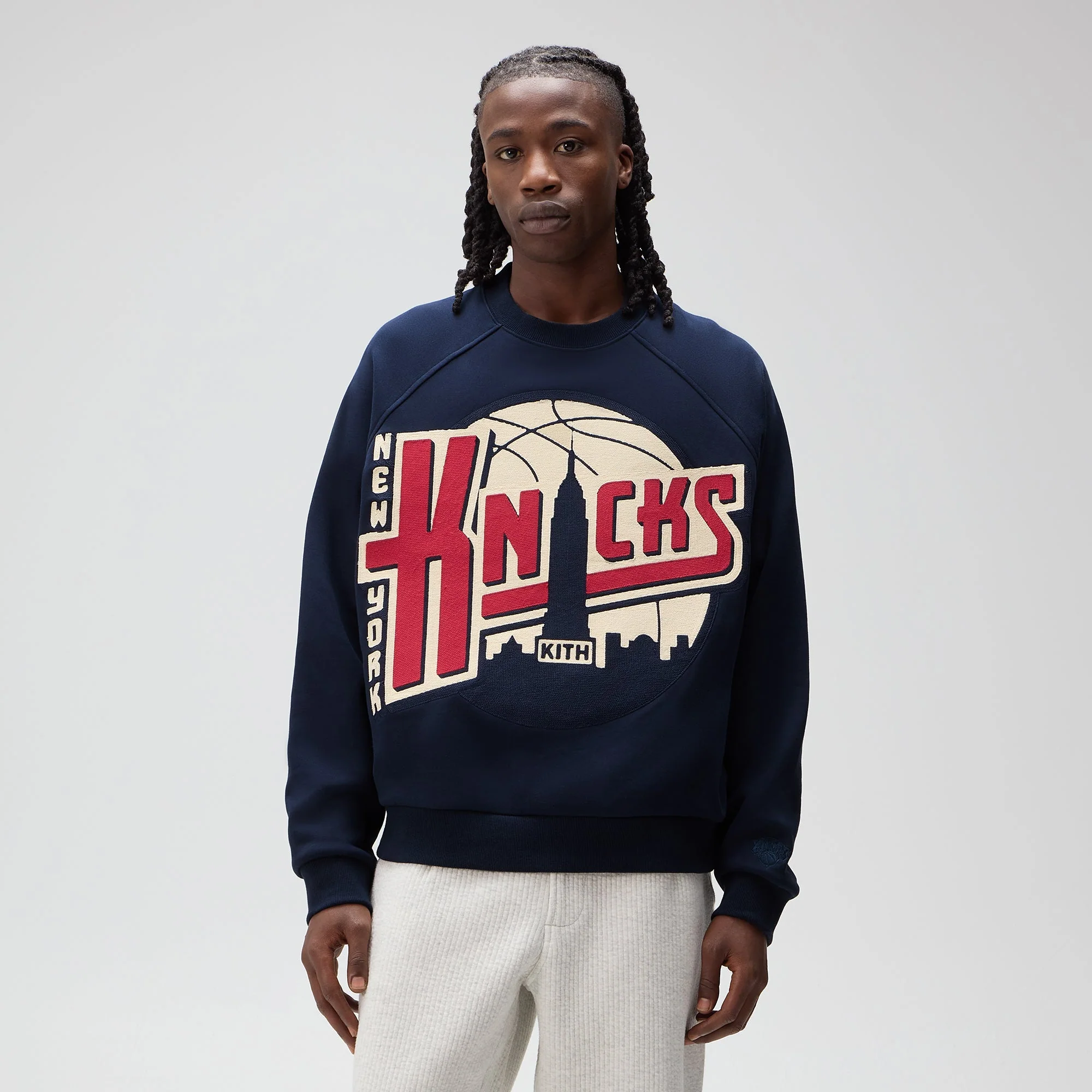 Kith for the New York Knicks Basketball Vintage Nelson Raglan Crewneck - Nocturnal - Image 2
