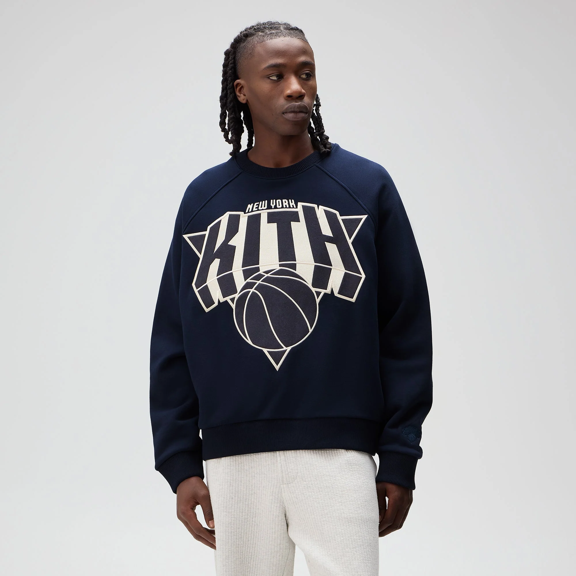 Kith for the New York Knicks Cutoff Nelson Raglan Vintage Crewneck - Nocturnal - Image 2