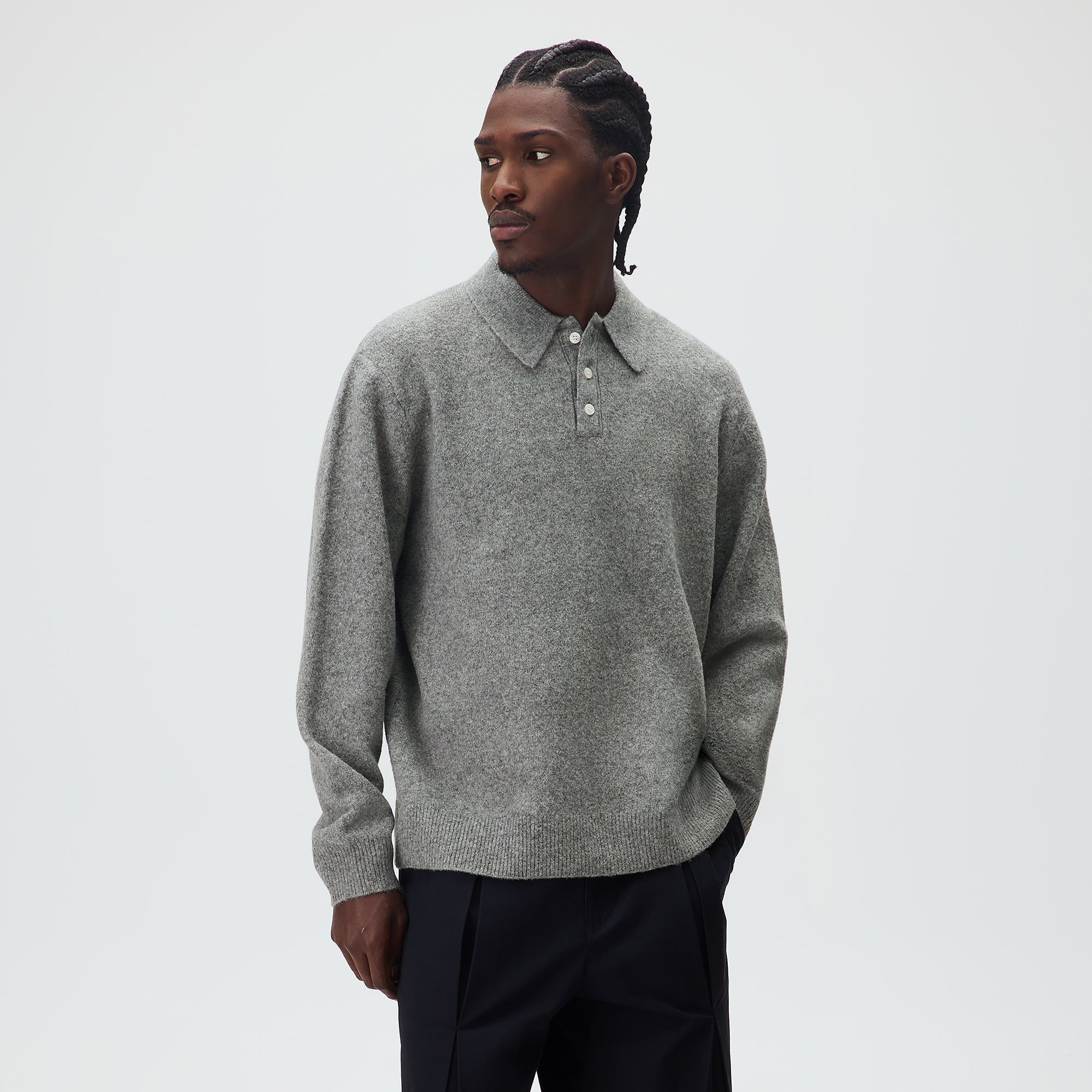 Kith Marled Harmon Rugby Pullover - Mid Heather Grey - Image 2