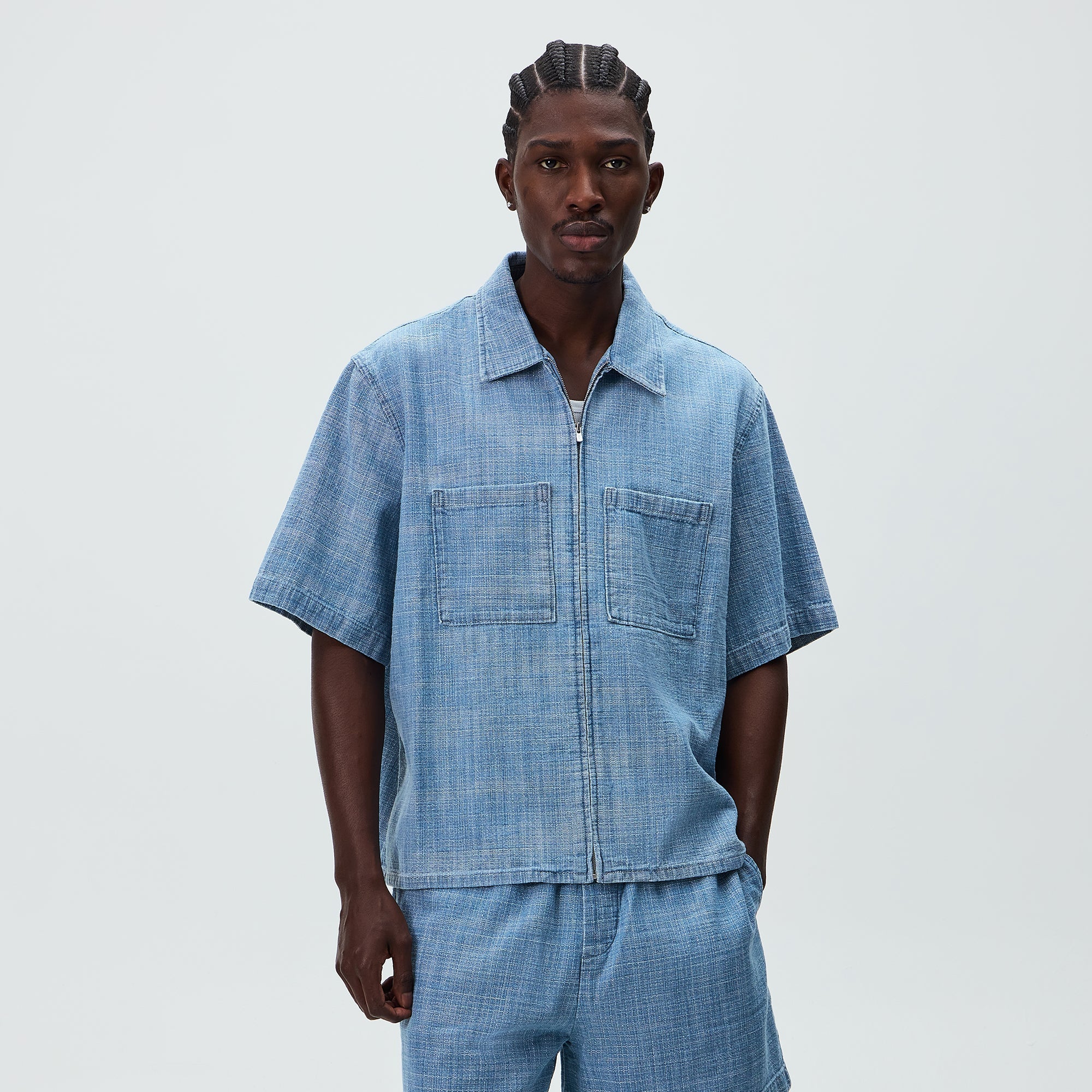 Kith Textured Indigo Paxton Zip Front Shirt - Light Indigo - Image 2