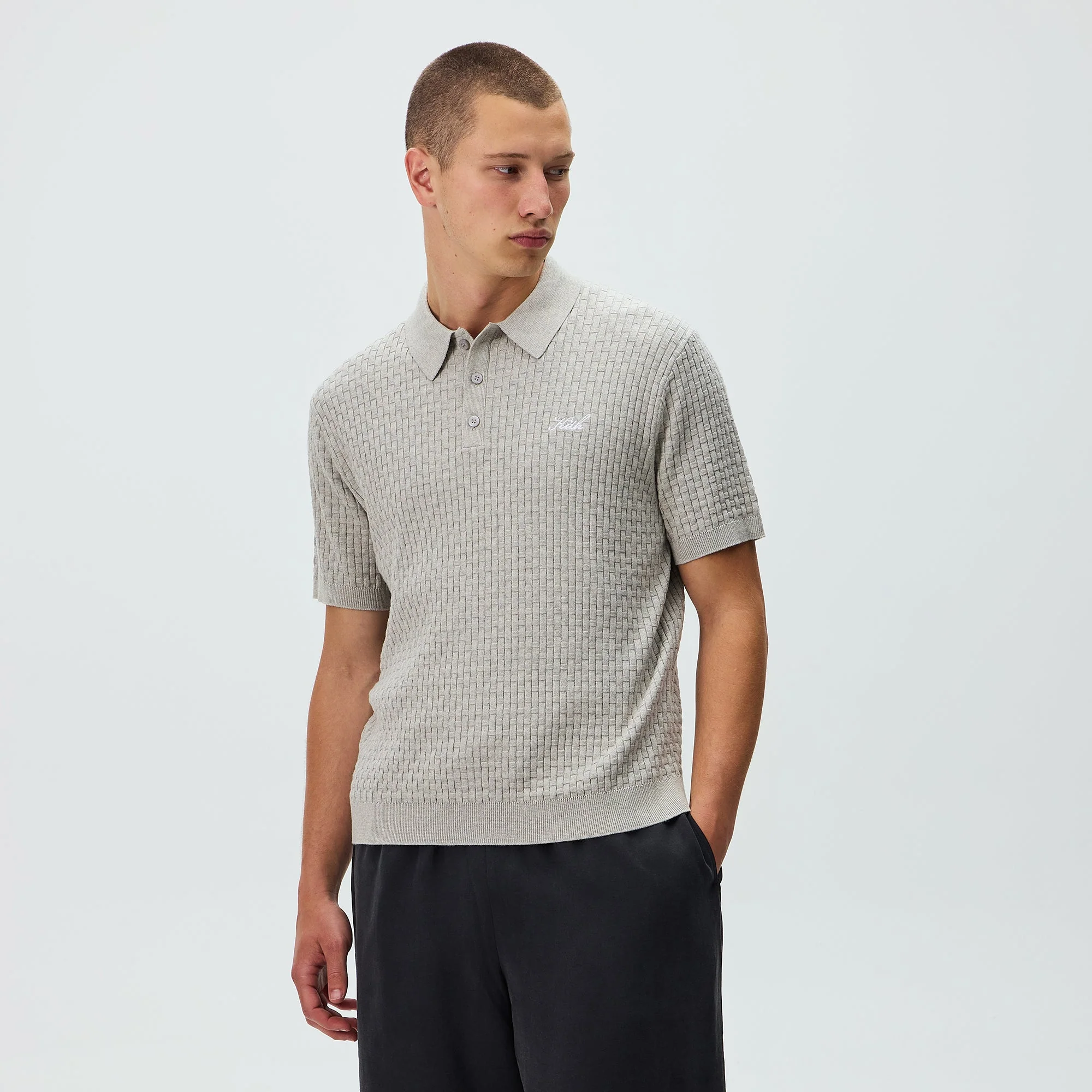 Kith Basket Weave Tilden Polo - Light Heather Grey - Image 2