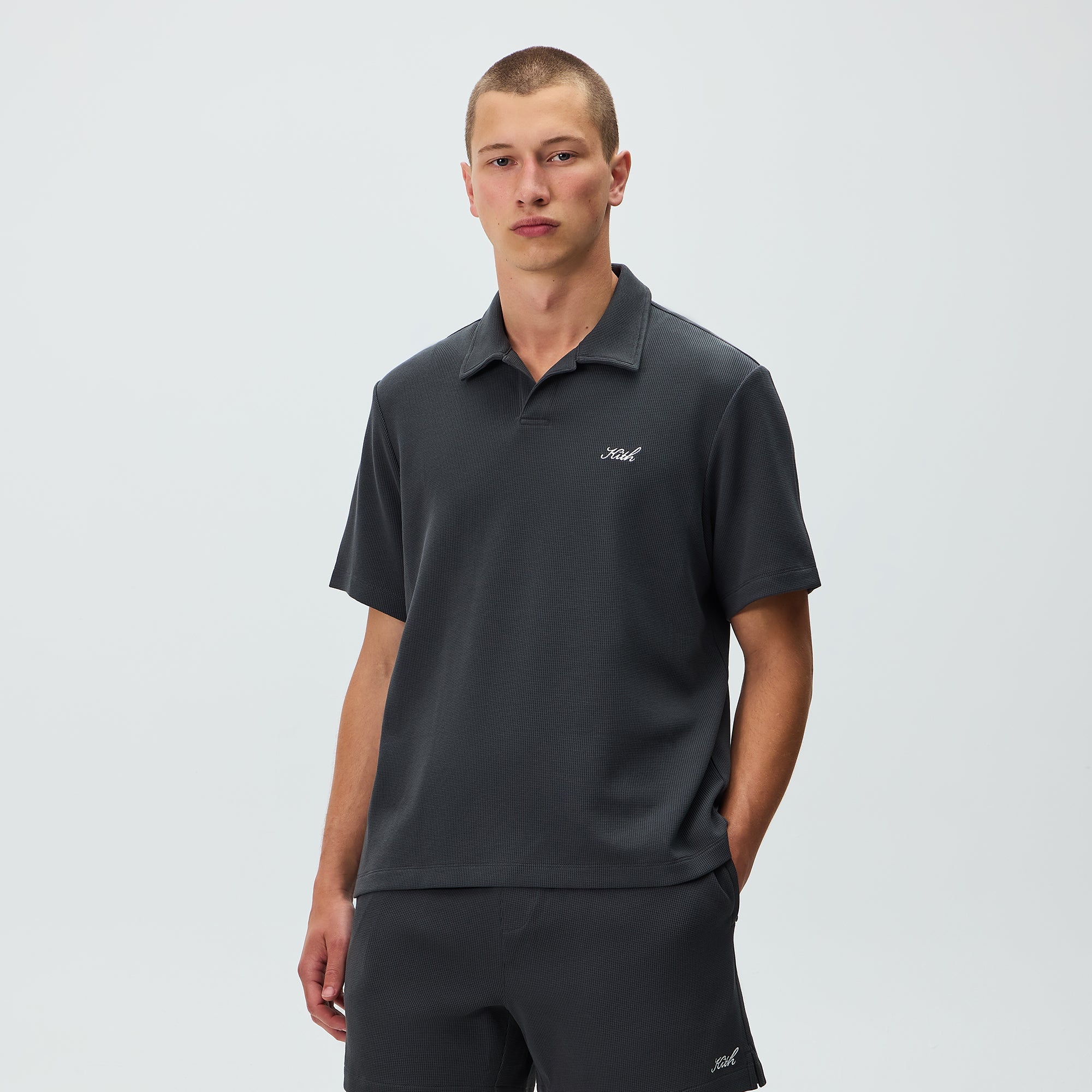 Kith Micro Waffle Drew Polo - Carbon - Image 2