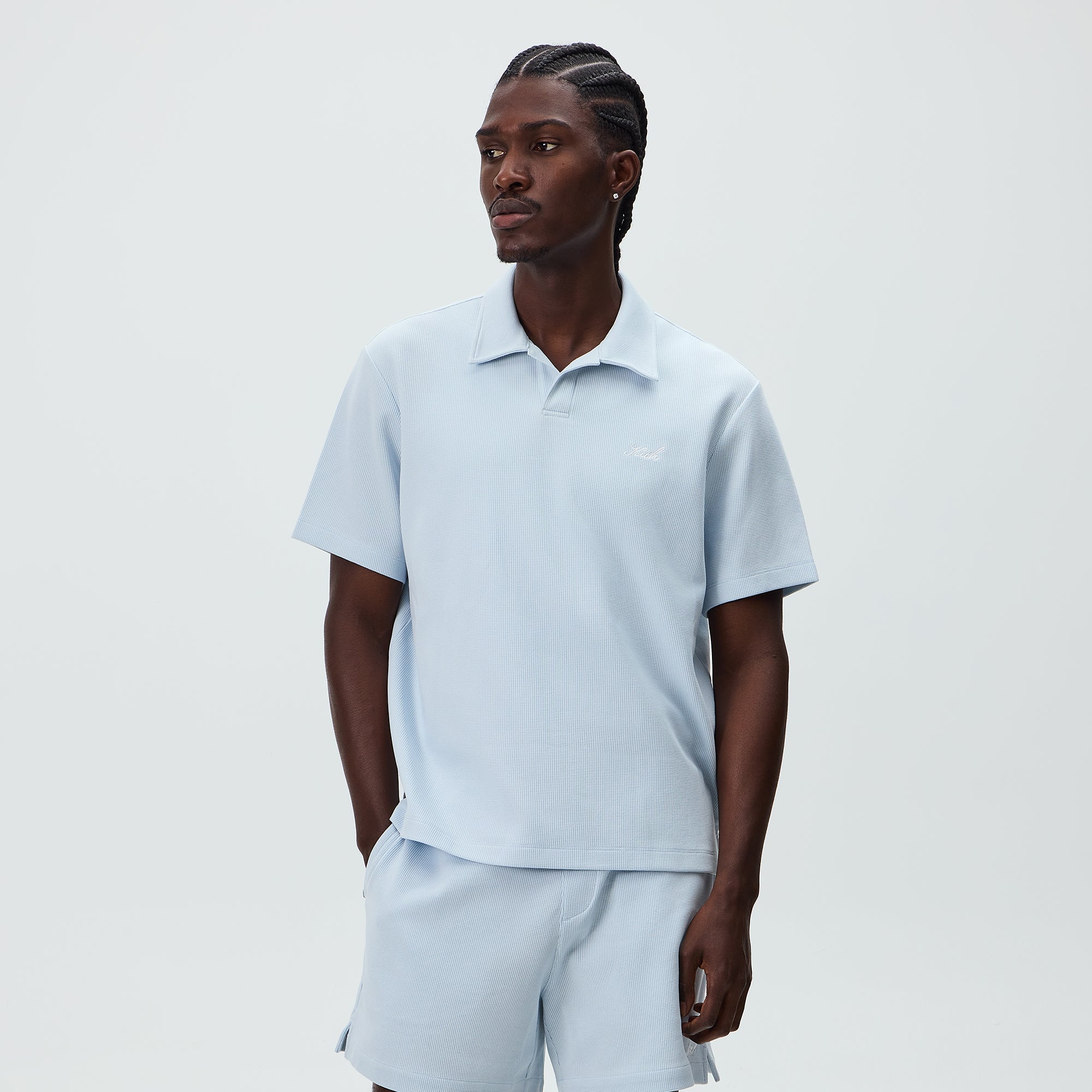 Kith Micro Waffle Drew Polo - Light Indigo - Image 2