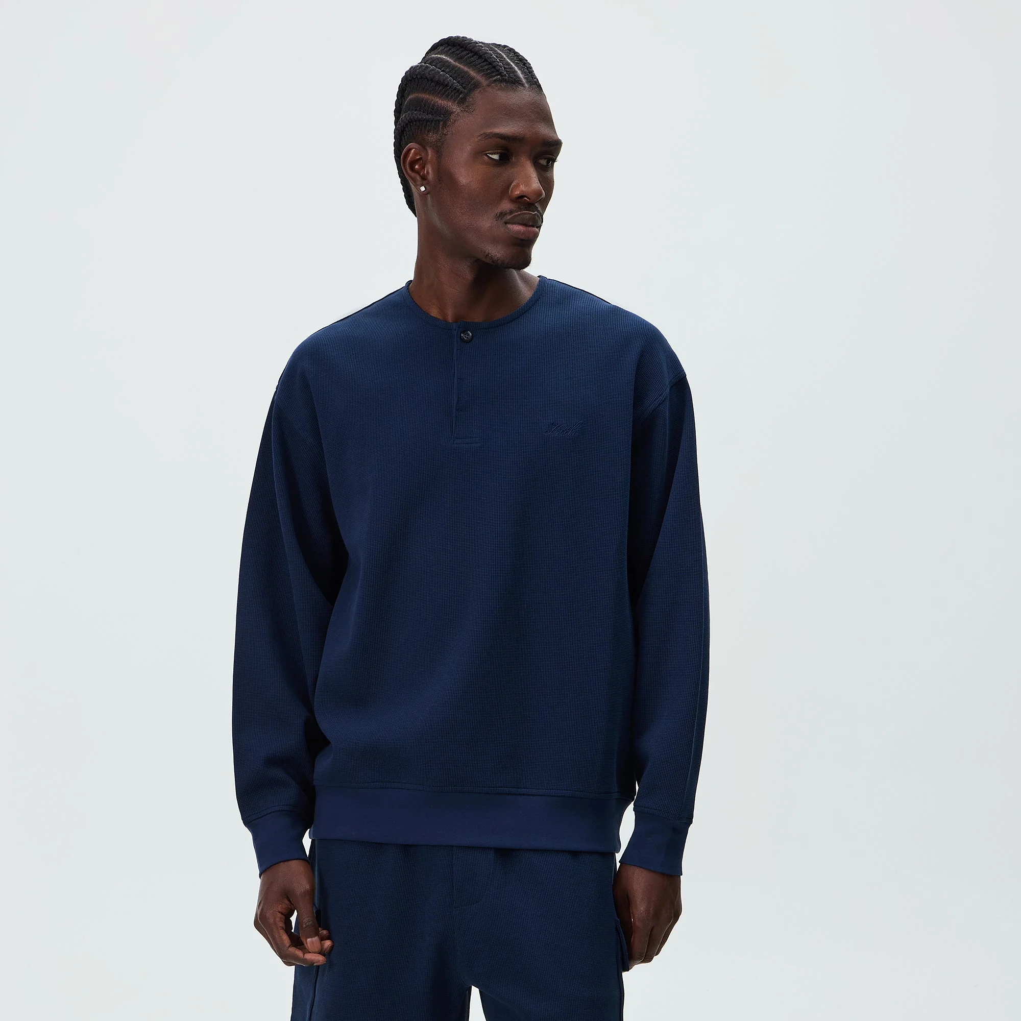 Kith Micro Waffle Long Sleeve Colby Pullover - Nocturnal - Image 2