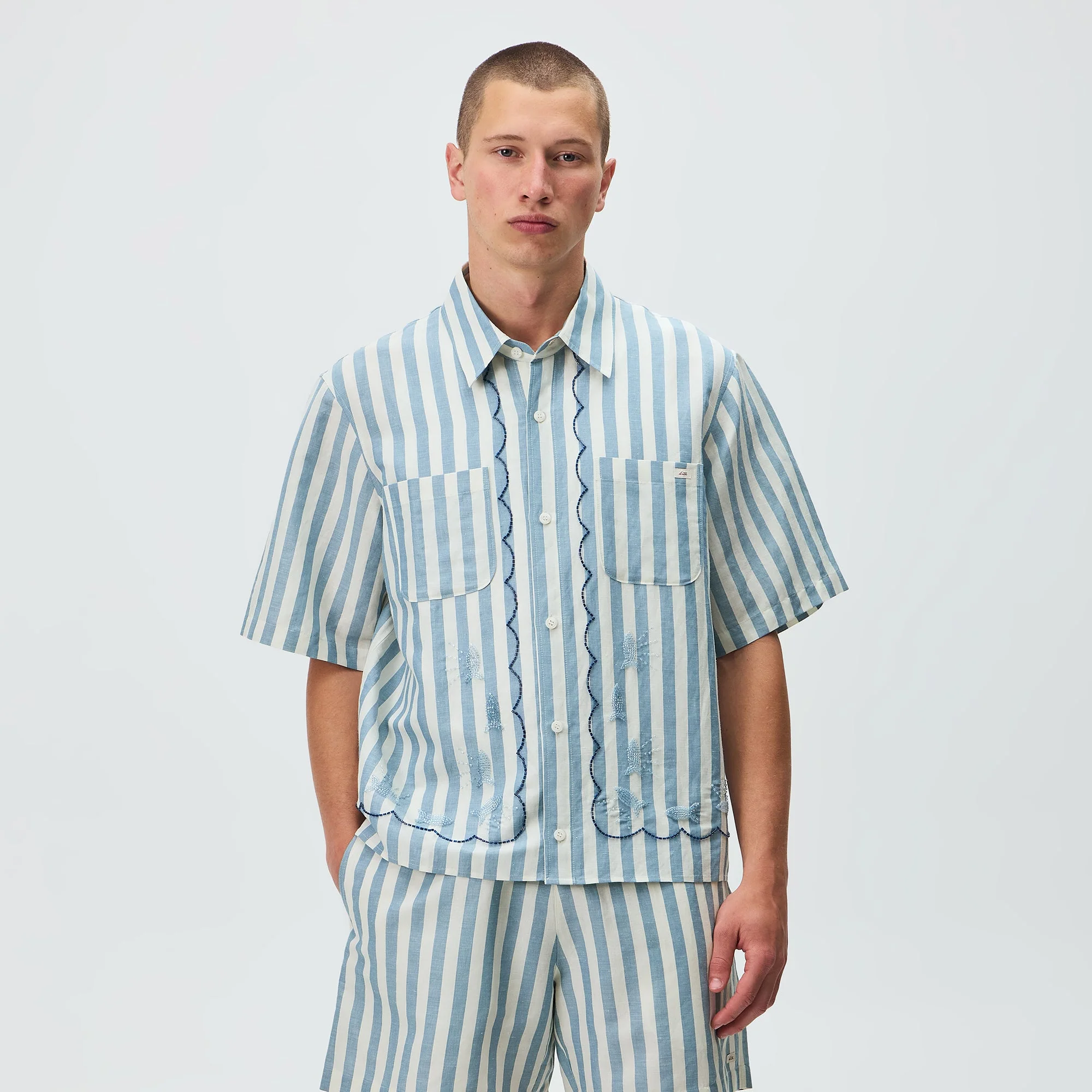 Kith Spun Silk Linen Stripe Paxton Buttondown - Light Indigo - Image 2