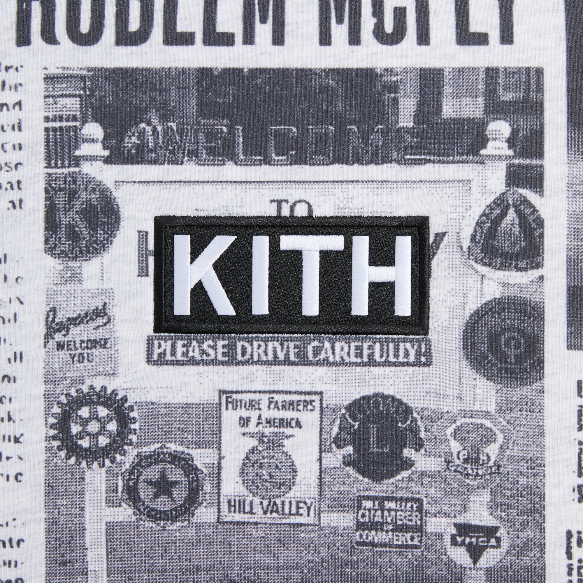 Kith for Back to the Future Newspaper All-Over Printed Nelson Crewneck - Light Heather Grey - Image 3