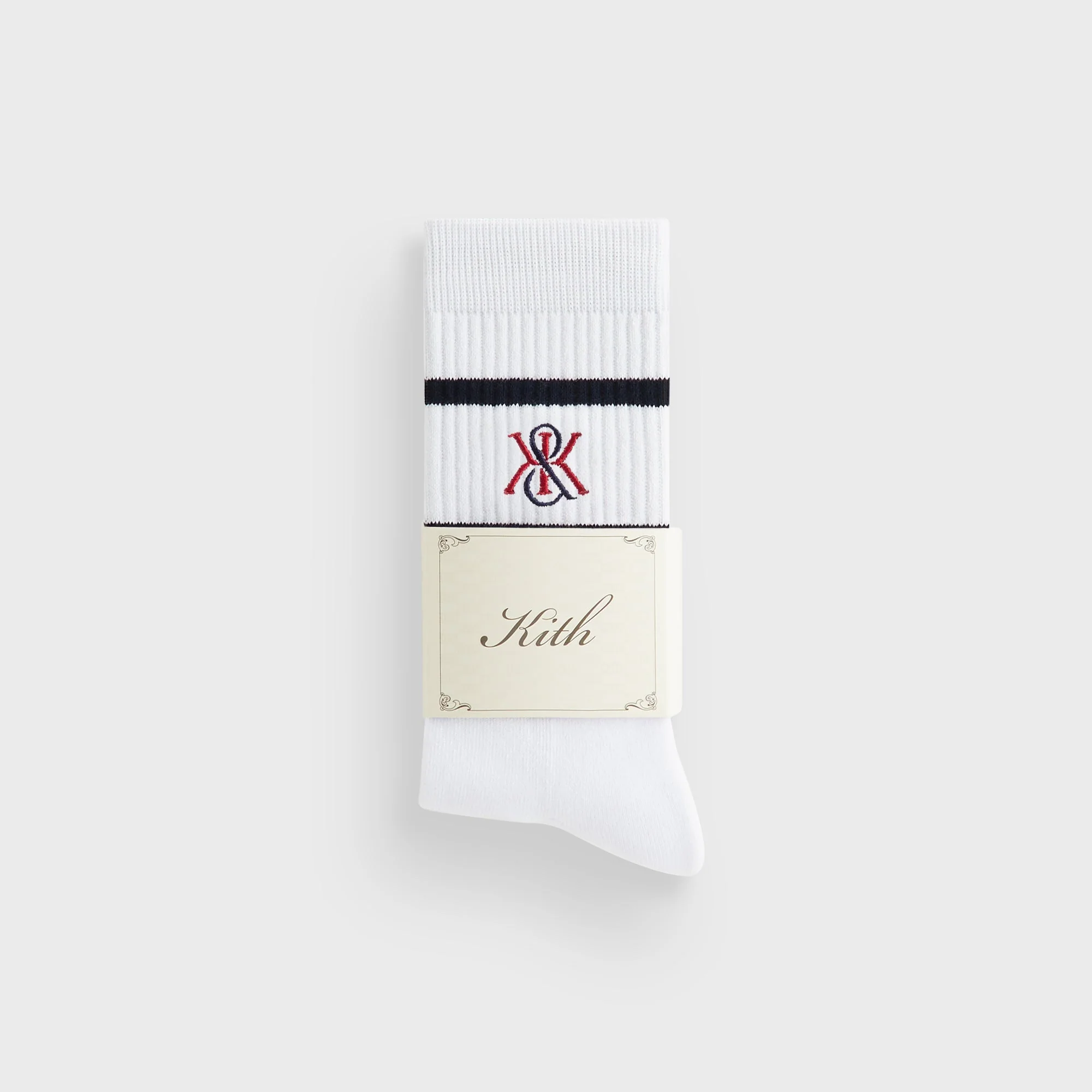 Kith 3-Pack K Crest Striped Cotton Crew Socks - White - Image 2