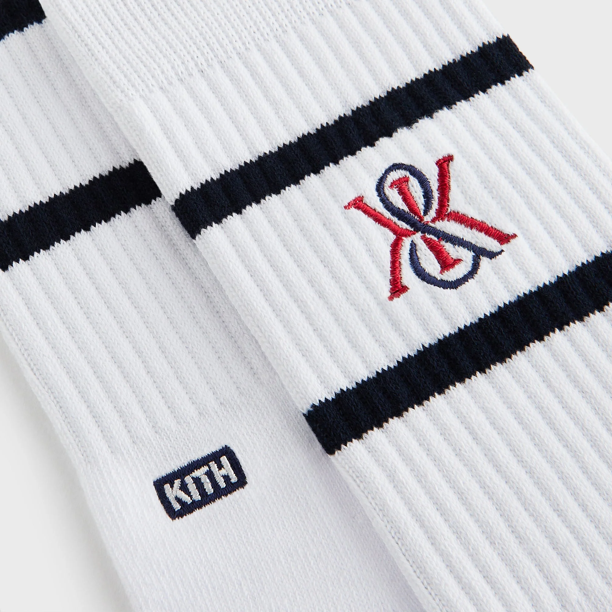 Kith 3-Pack K Crest Striped Cotton Crew Socks - White - Image 3