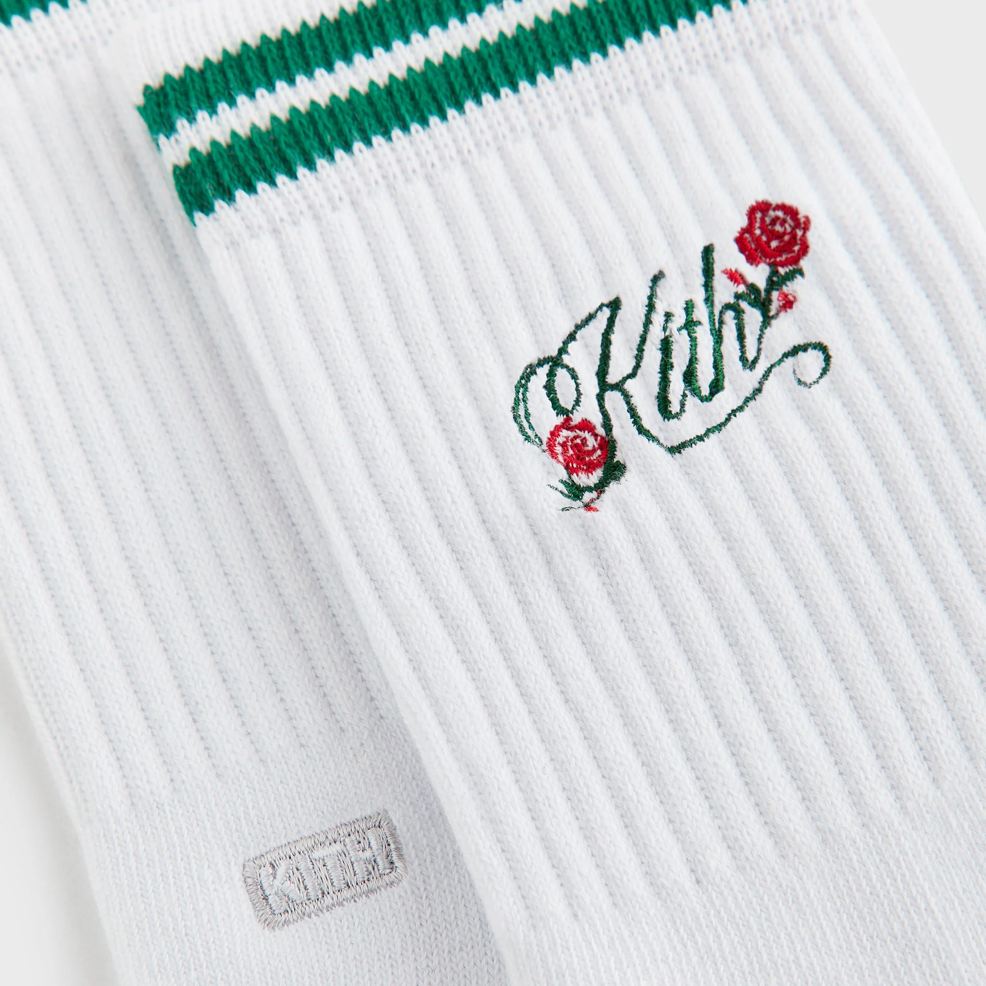 Kith Double Striped Floral Cotton Mid Crew Socks - Conifer - Image 3