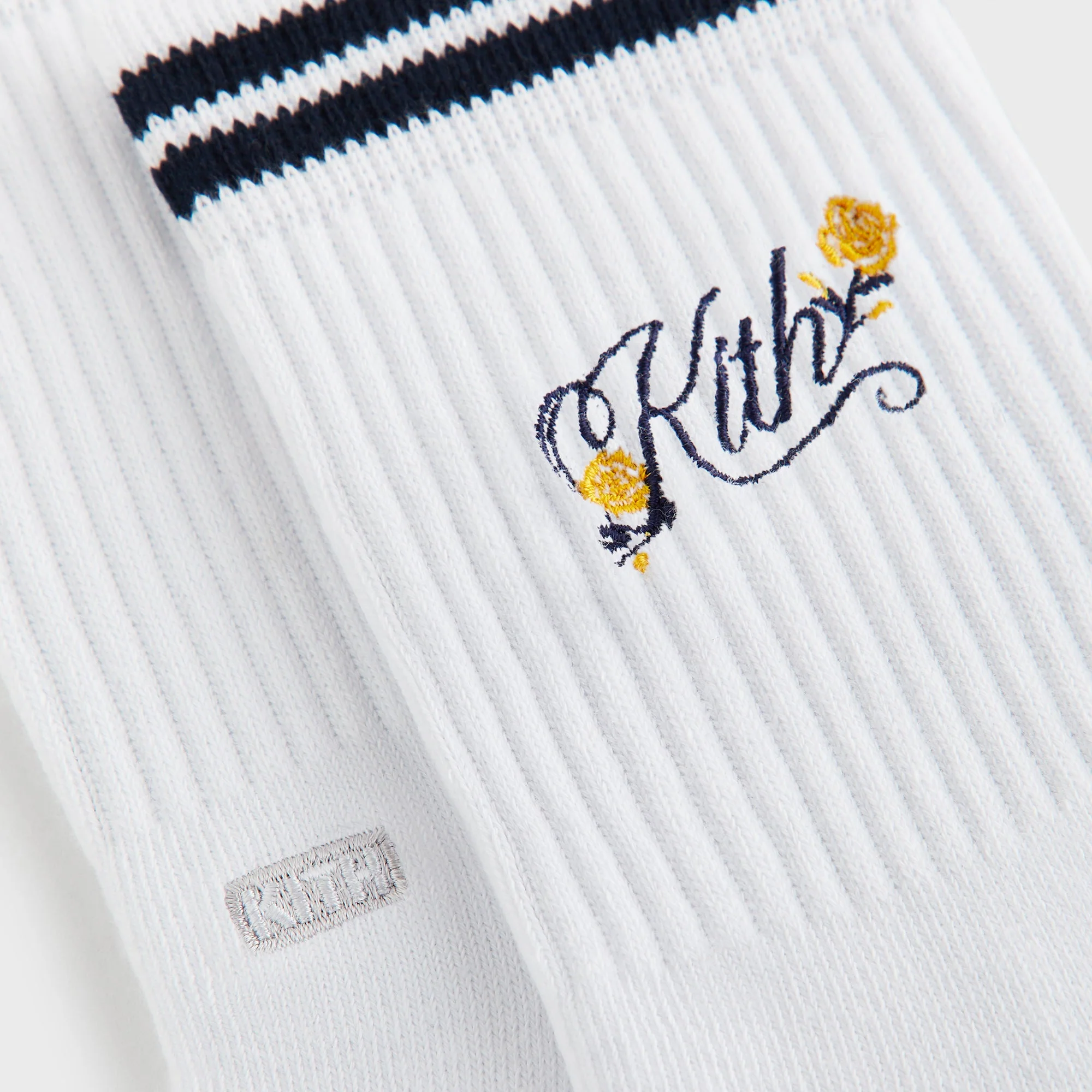 Kith Double Striped Floral Cotton Mid Crew Socks - Nocturnal - Image 3