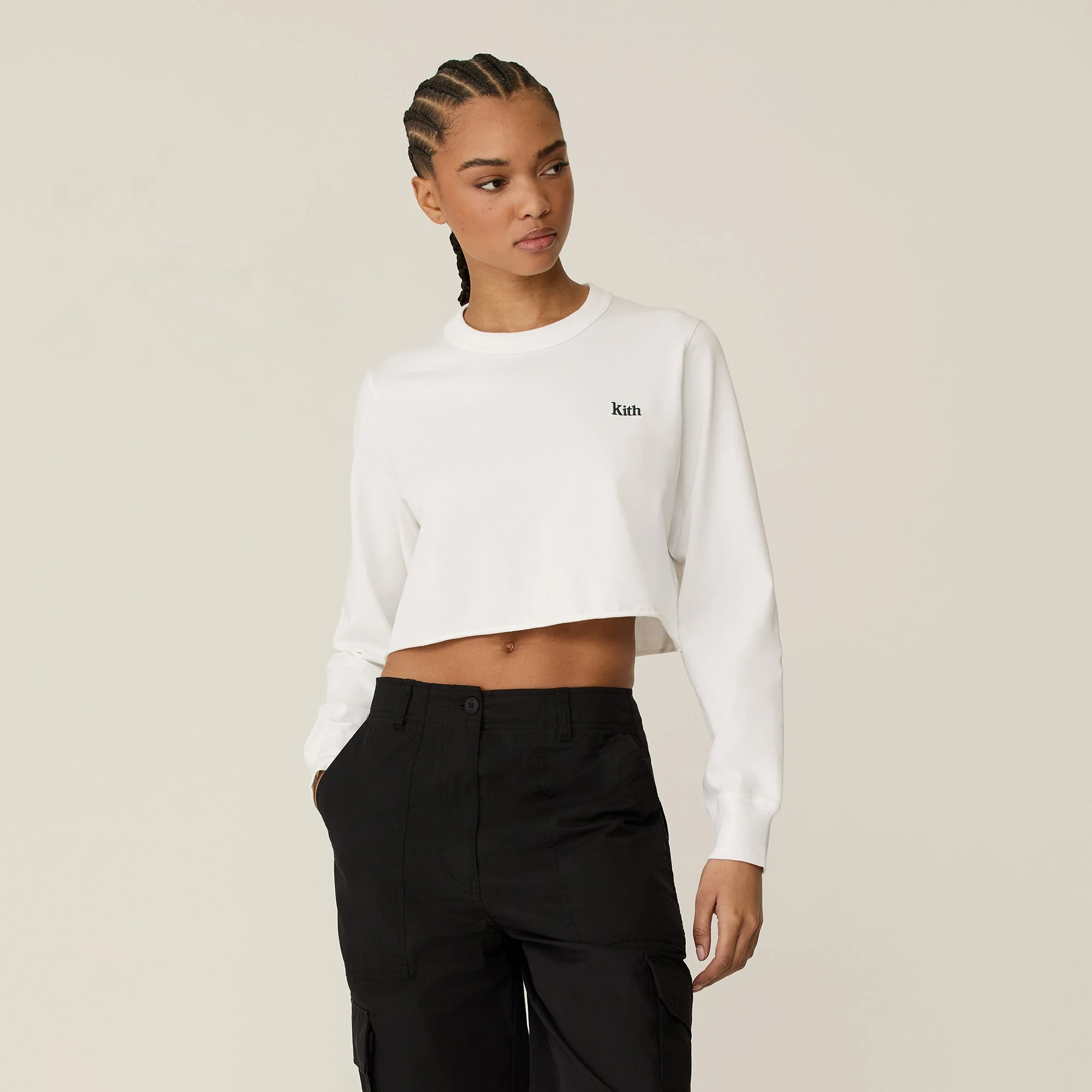 Kith Women Lucy Cropped Long Sleeve II Tee - White - Image 2