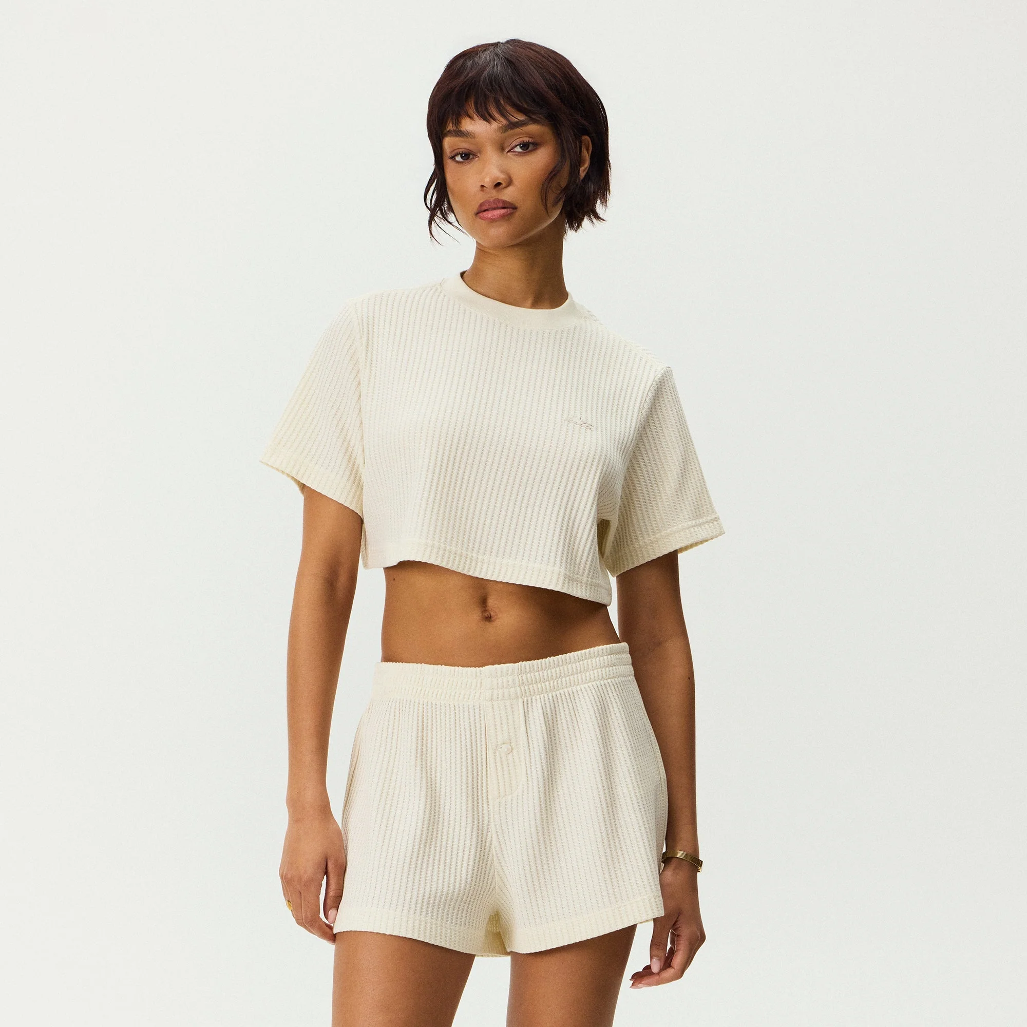 Kith Women Fei Waffle Cropped Tee - Sandrift - Image 2