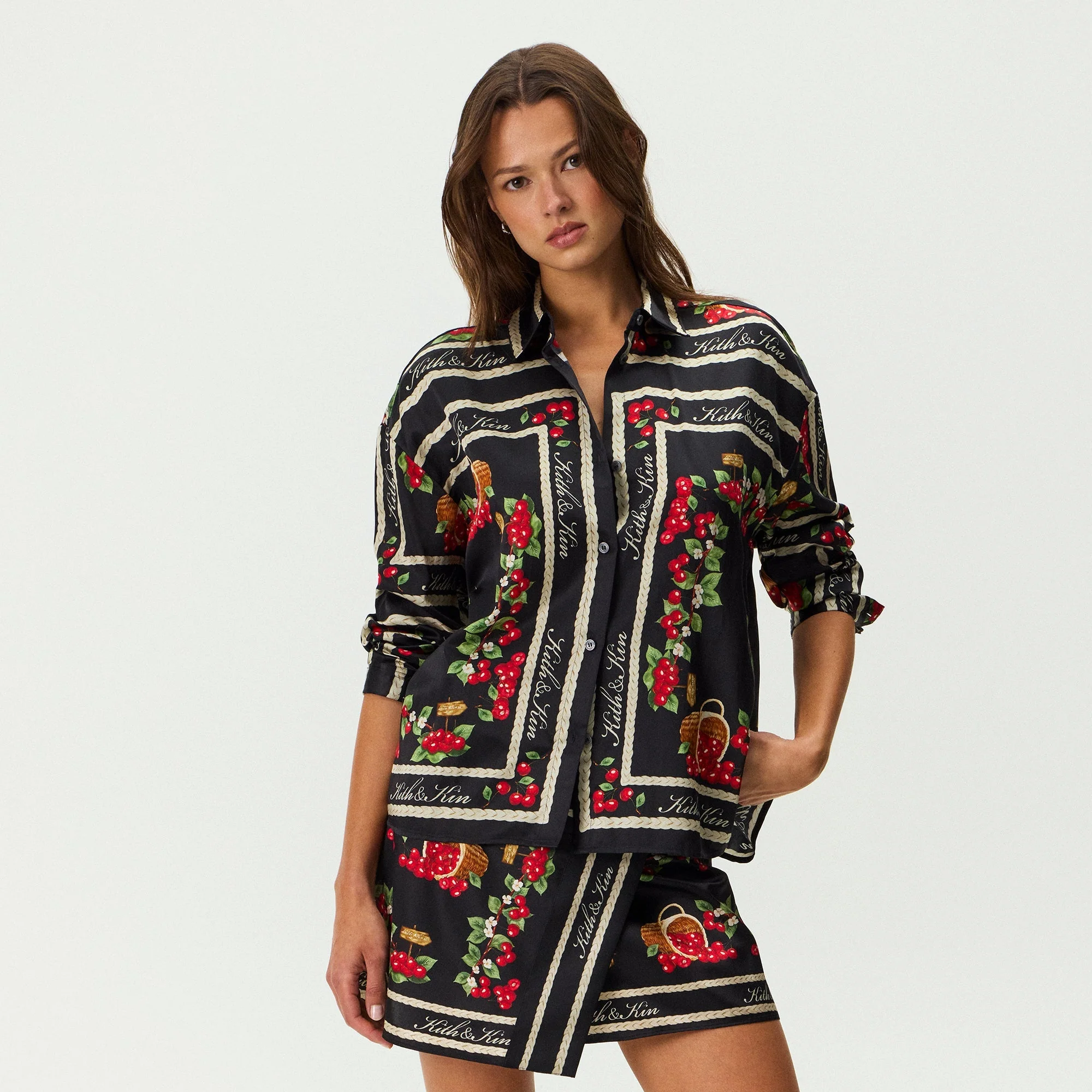 Kith Women Siena Cherry Button Up Shirt - Black - Image 2