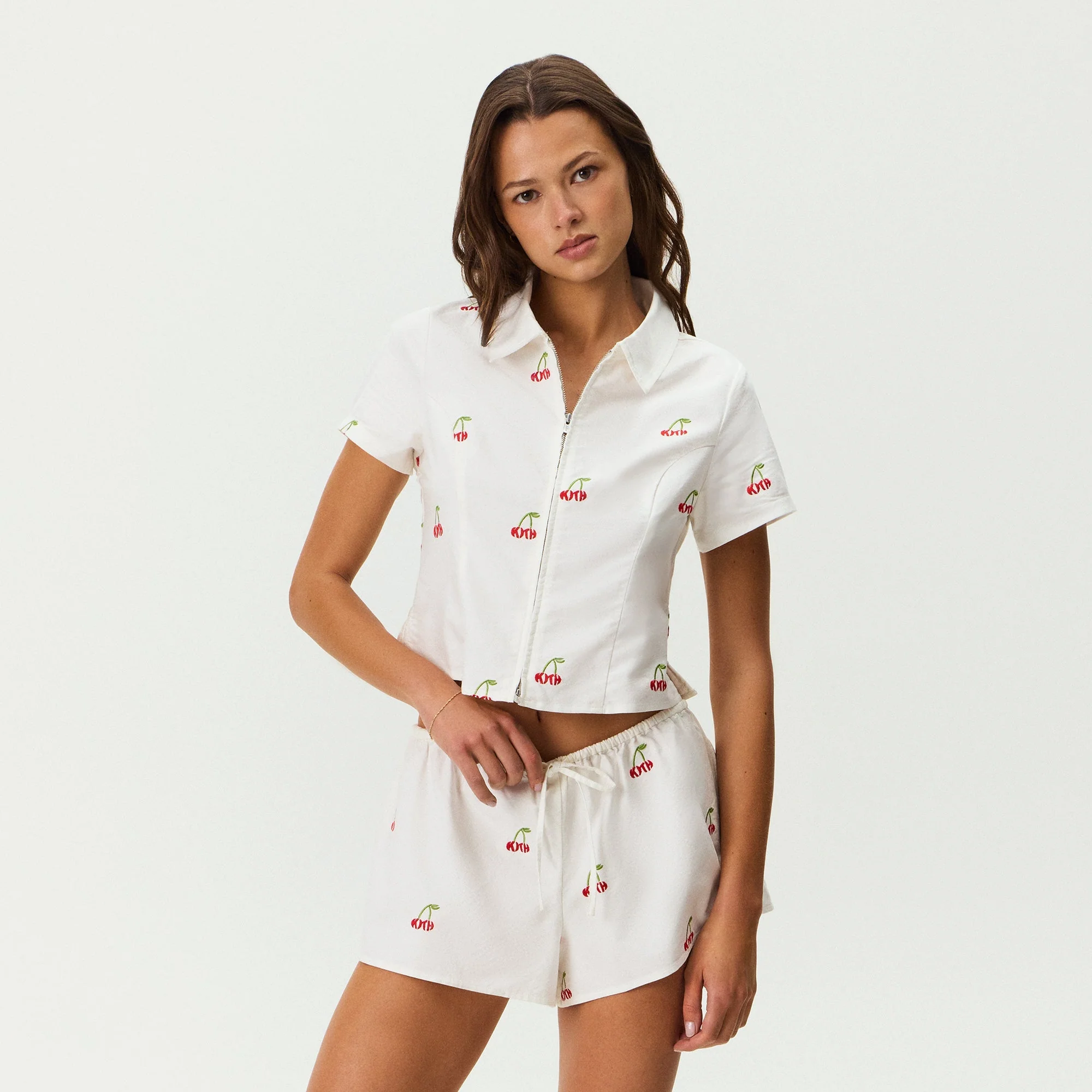 Kith Women Caela Cherry Oxford Zip Shirt - White - Image 2