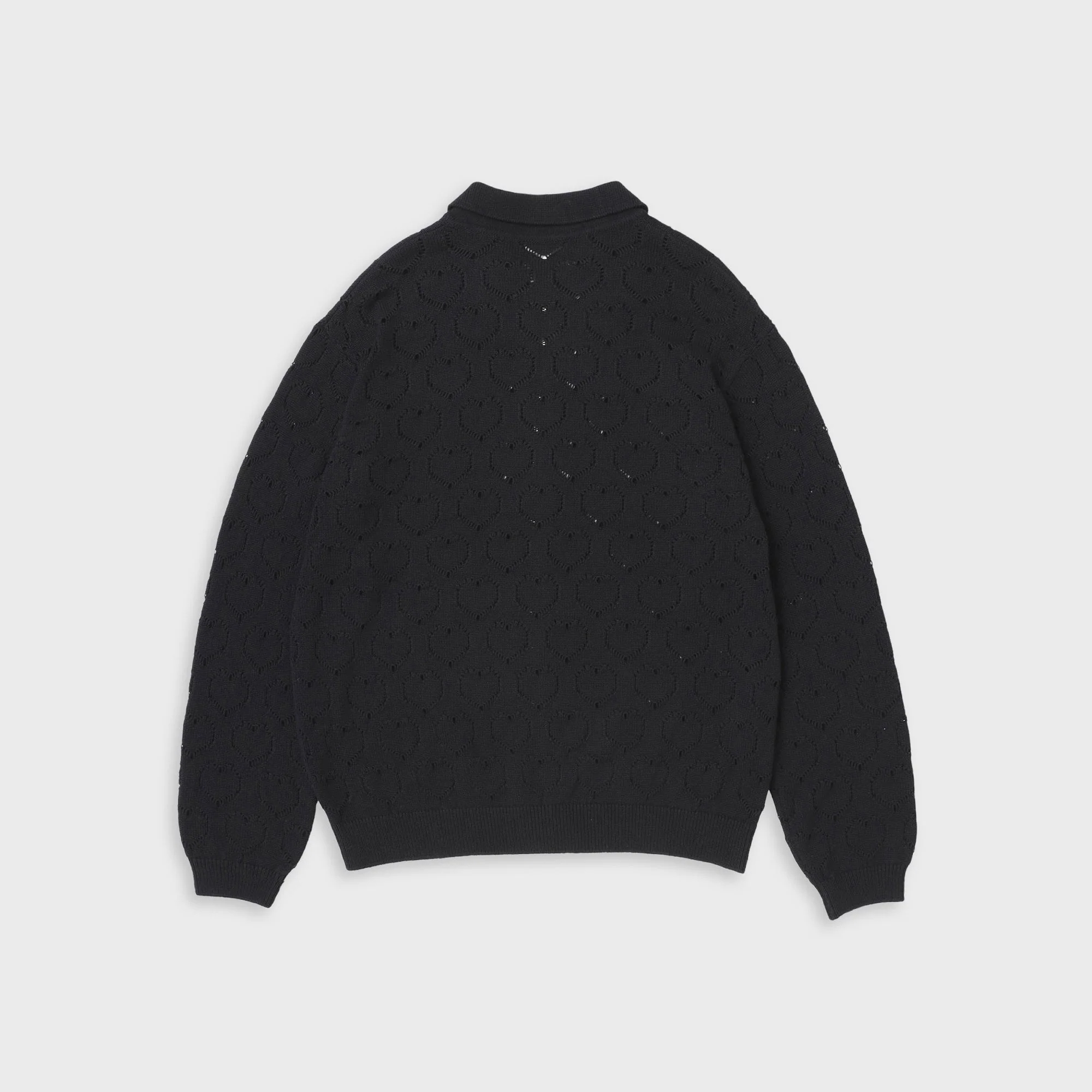 vowels Eyelet Knitted Zip Up Sweater - Black - Image 2