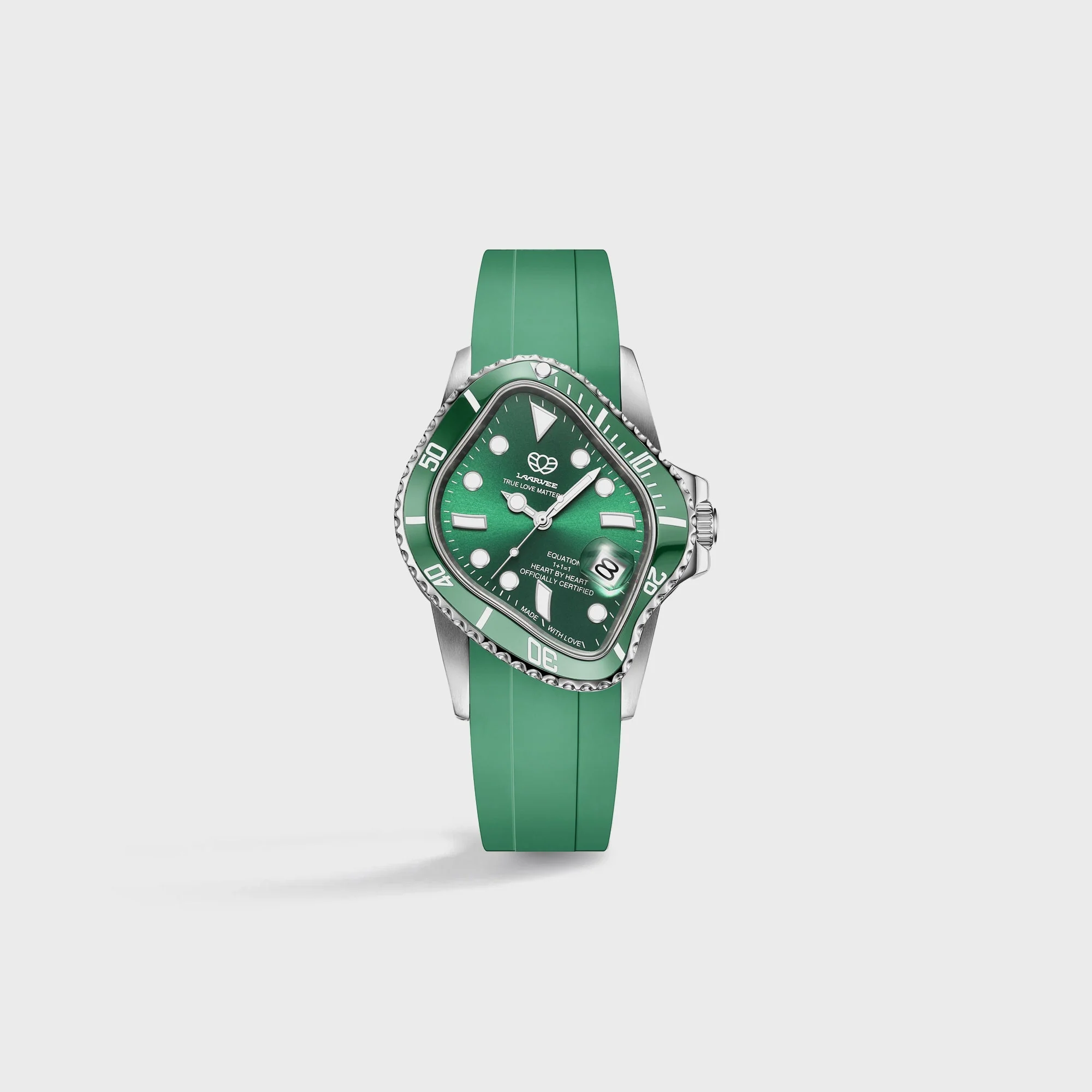 LAARVEE Silver Precision Steel - Green Ceramic Bezel / Green Dial / Green Rubber Belt