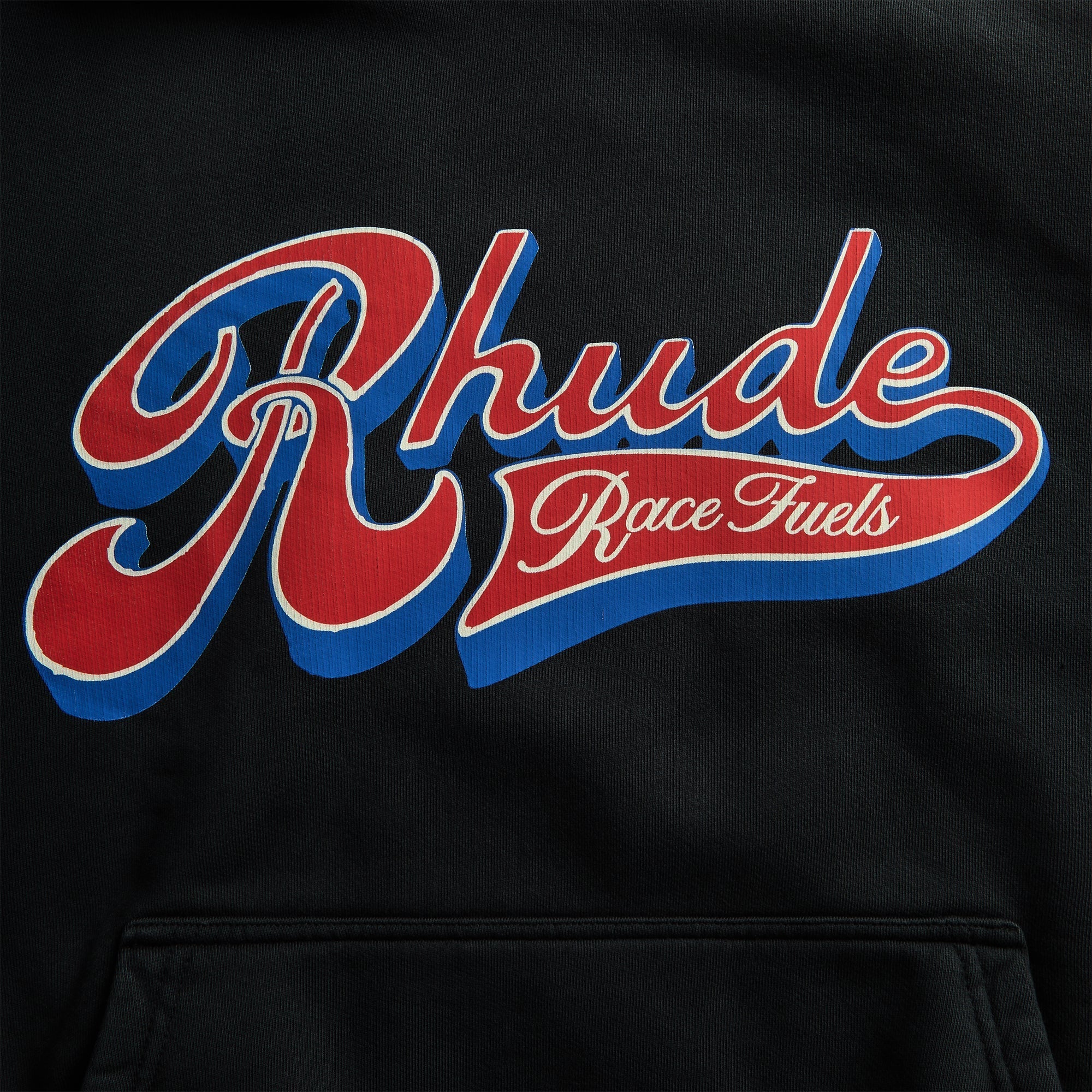Rhude Pit Stop Hoodie - Vintage Black / Red / Blue - Image 3
